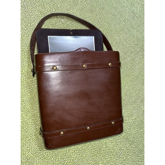 Jana Handbags - Vintage 60s Leather Purse By Jana , Brass Detail , Mirror